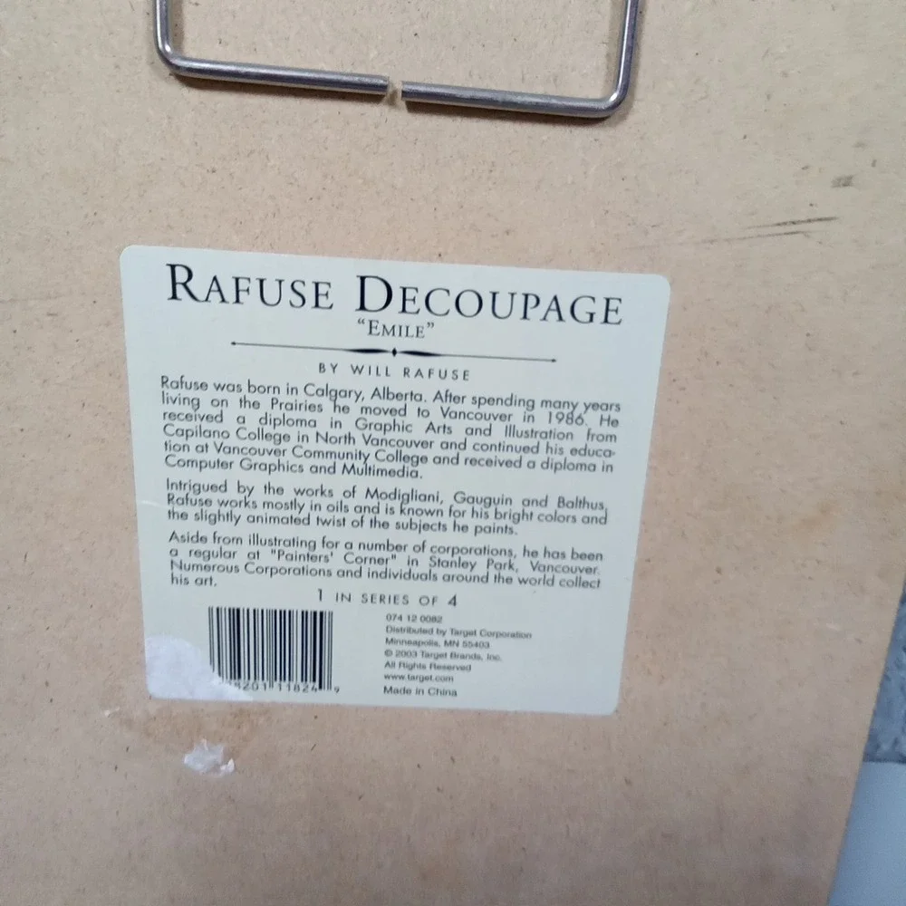 Will Rafuse Emile Decoupage Wall Art‎ Plaque Waiter Bistro Decor 10x7.5 2003